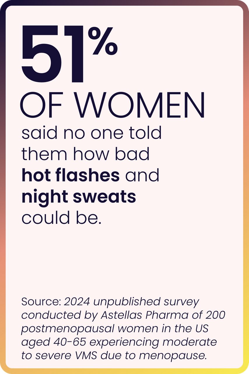51% of women said no one told them how bad hot flashes and night sweats could be
