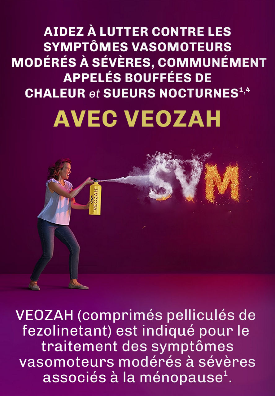 Aidez à lutter contre les symptômes vasomoteurs modérés à sévères, communément appelés bouffées de chaleur et sueurs nocturnes1,4 