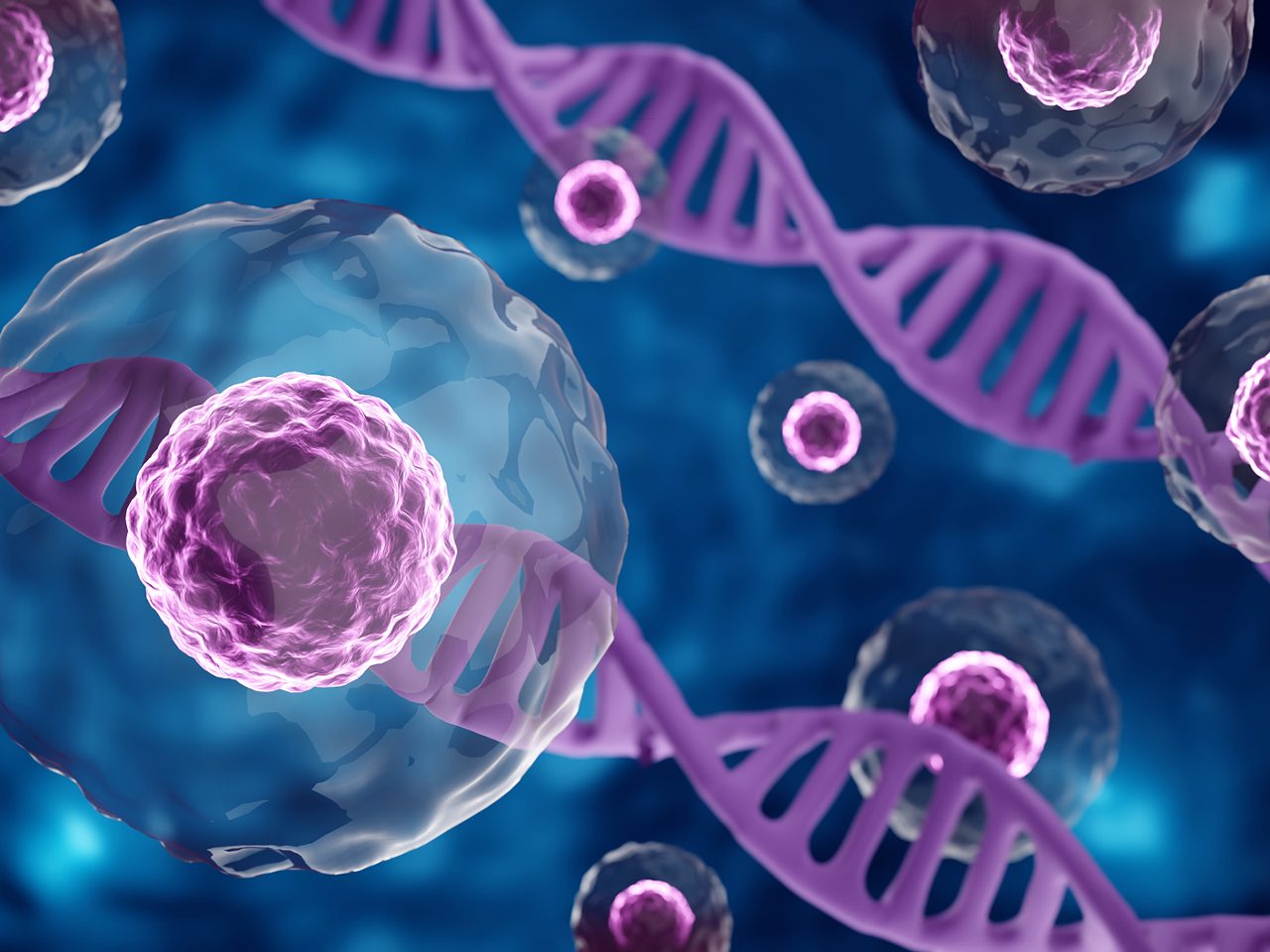 A DNA model illustrates Astellas’ Primary Focus Areas for Research & Development.