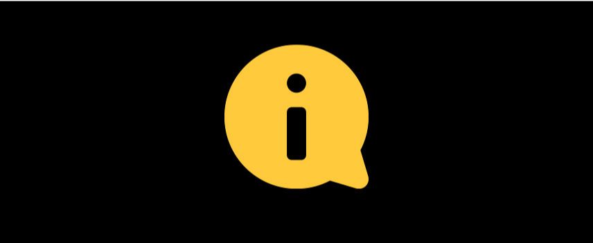Yellow speech bobble with the letter i inside