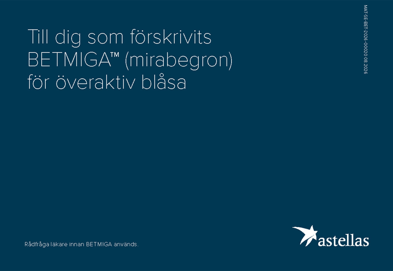 Bild med text: Till dig som förskrivits BETMIGA™ (mirabegron) för överaktiv blåsa