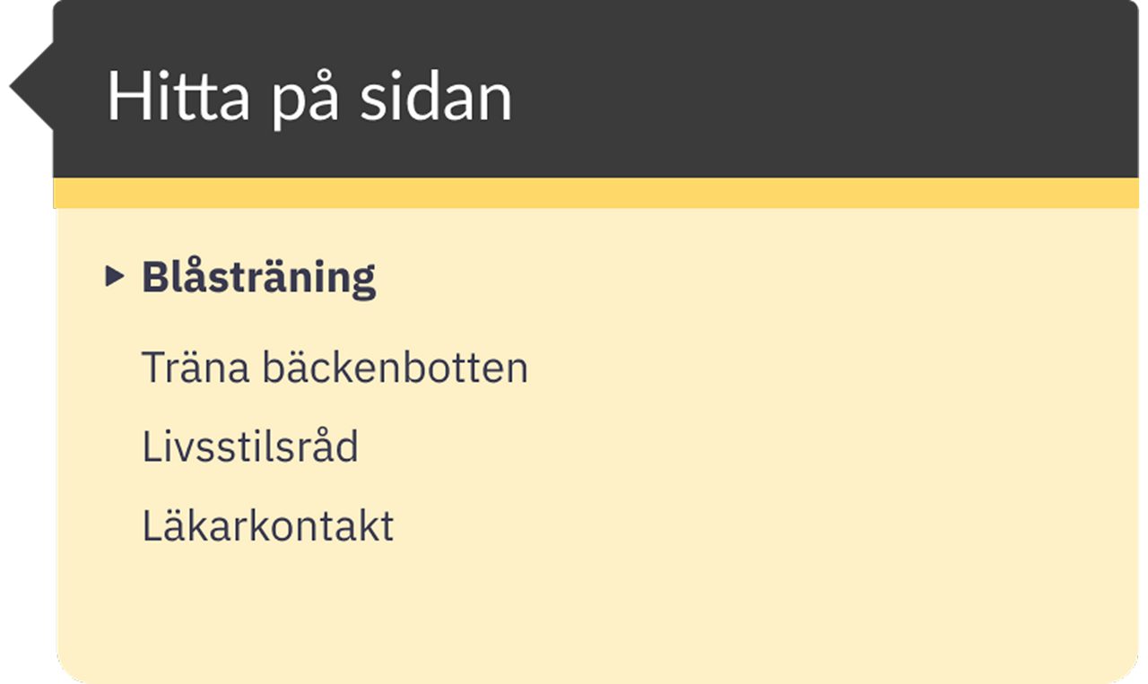 Informationsruta för att navigera på sidan: Blåsträning