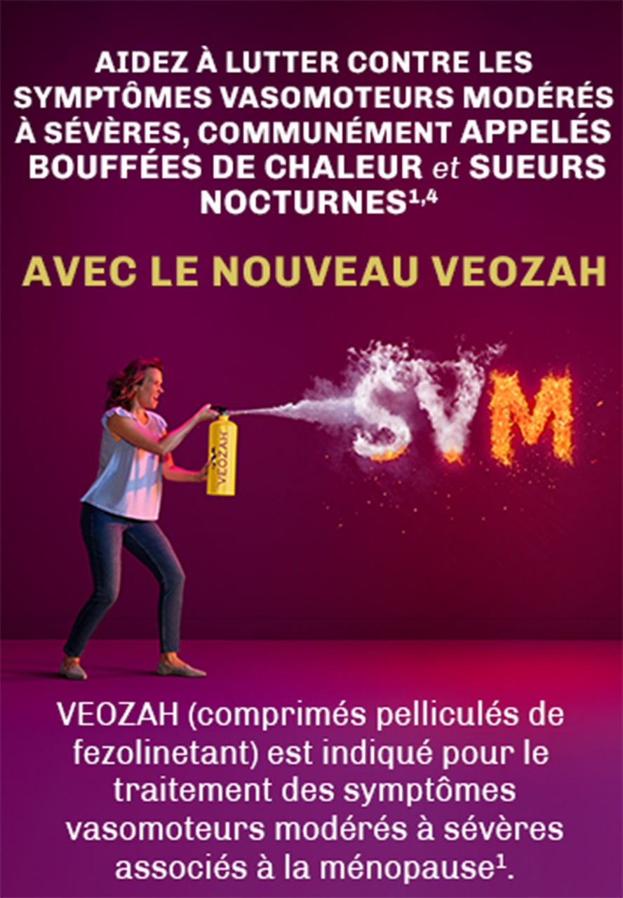 Aidez à lutter contre les symptômes vasomoteurs modérés à sévères, communément appelés bouffées de chaleur et sueurs nocturnes1,4 