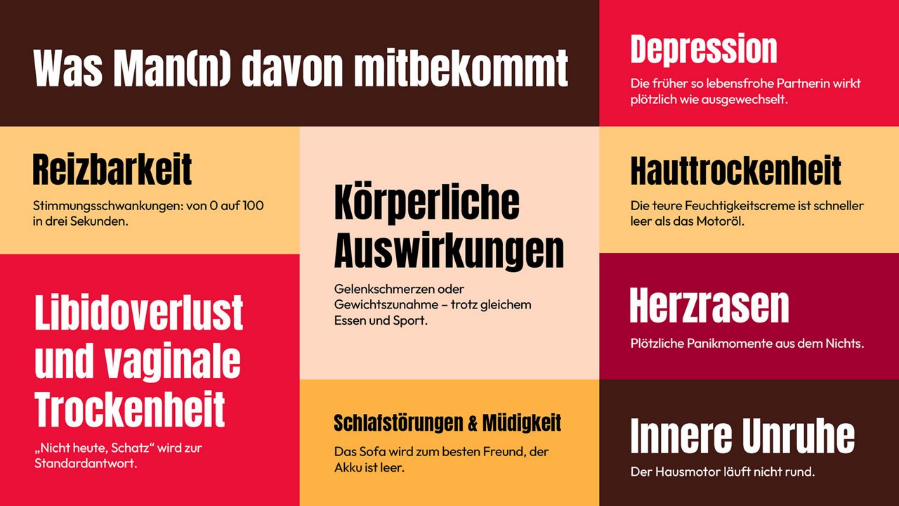 Hier eine Übersicht ausgewählter weiterer Wechseljahressymptome