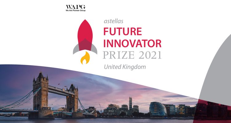 Astellas Future Innovator Prize logo with animated rocket ship to symbolize how Astellas helps entrepreneurs launch their dreams. 