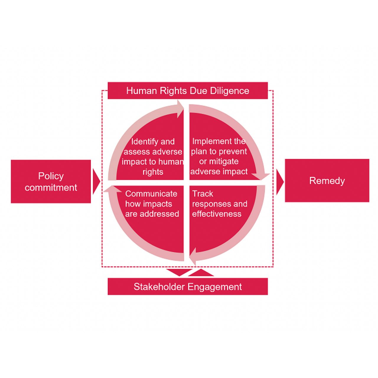 A chart describing structures and processes in place so that Astellas is able to ensure stakeholders follow Astellas’ commitments and code of conduct relating to Human Rights.