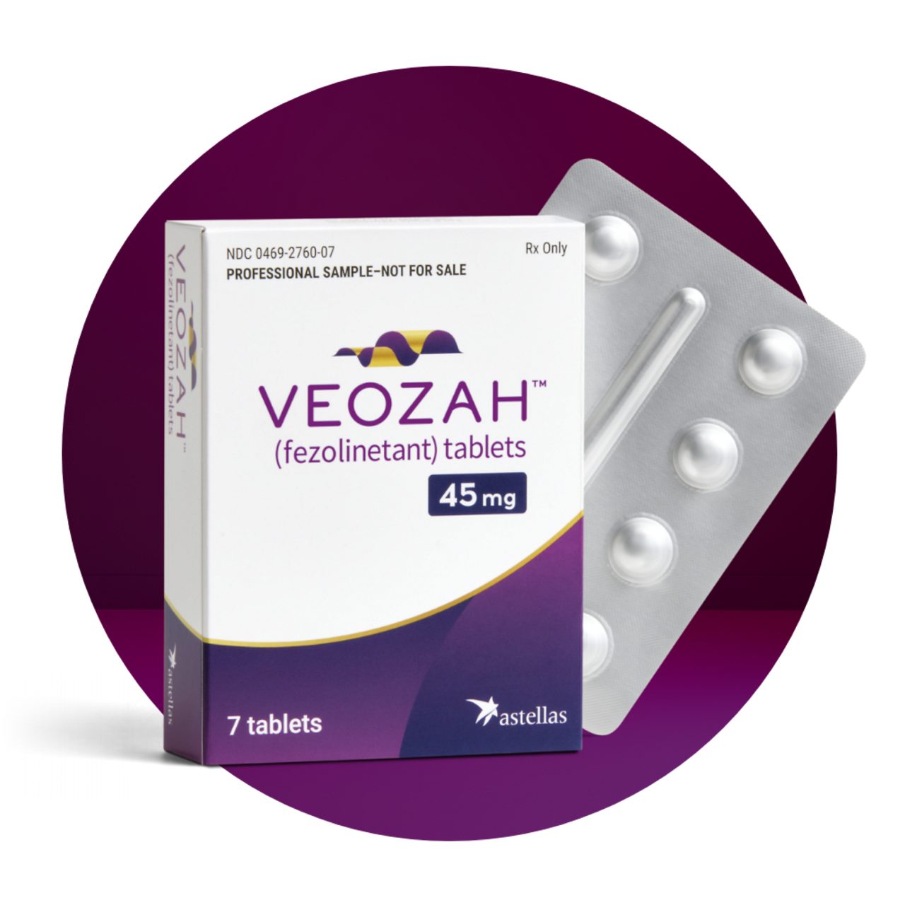 VEOZAH™ (fezolinetant) sample box and blister peeking out