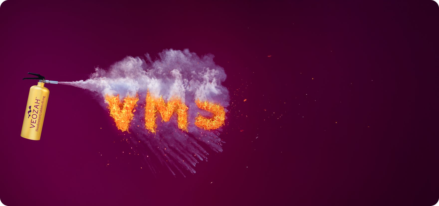 Spraying VEOZAH™ (fezolinetant) logo fire extinguisher at VMS fire
