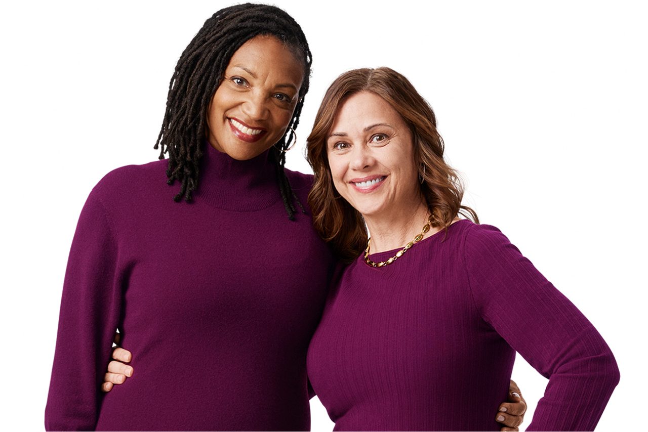 Two women standing together
