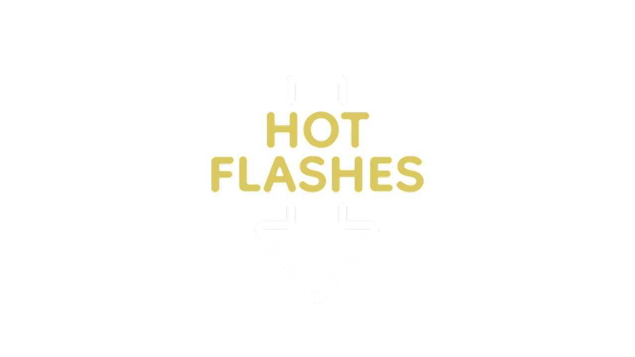 Arrow down icon and “hot flashes” text