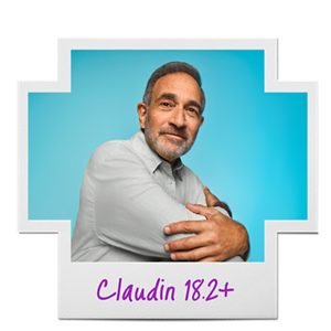Man in white shirt inside a Claudin 18.2-positive frame