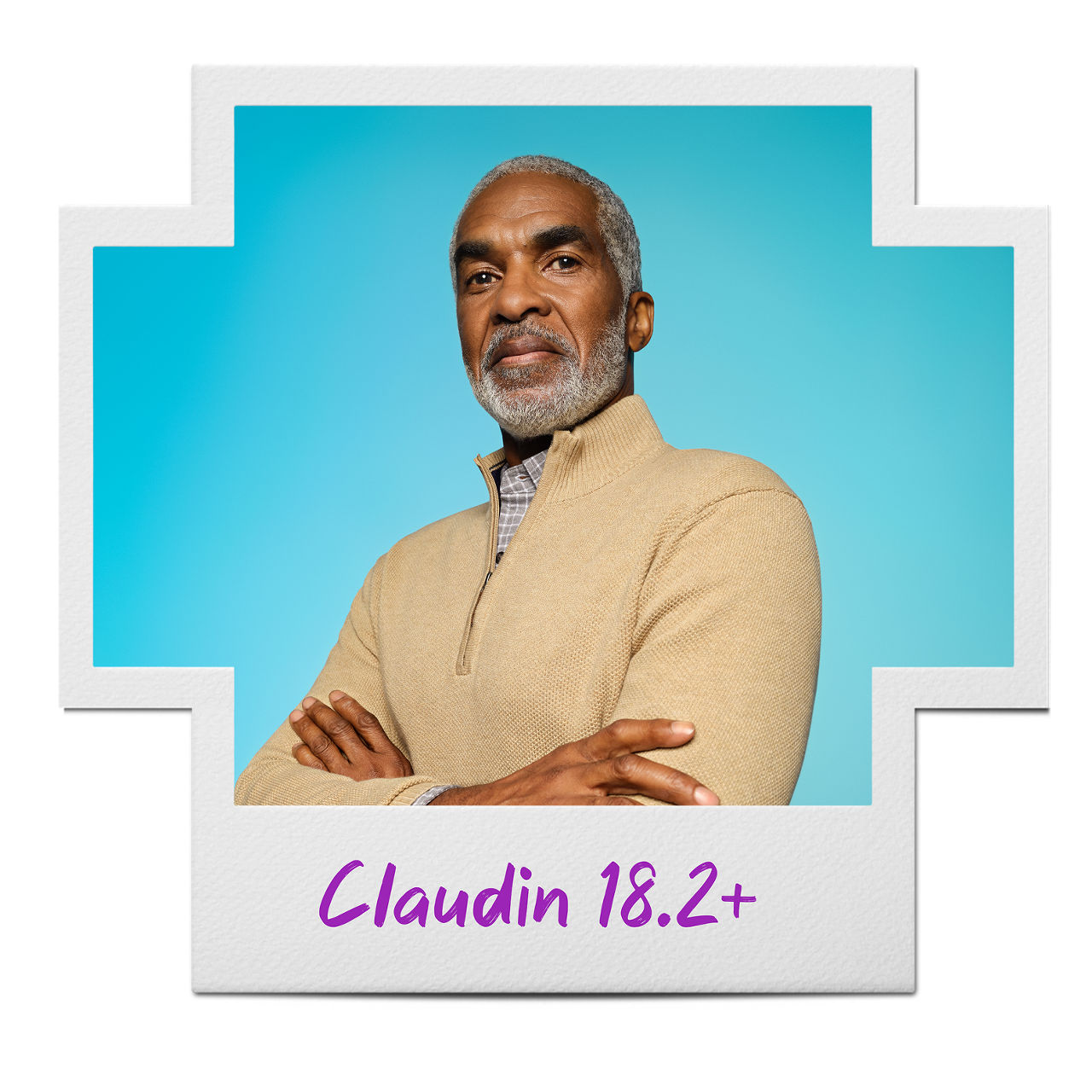 Man in yellow shirt inside a Claudin 18.2-positive frame