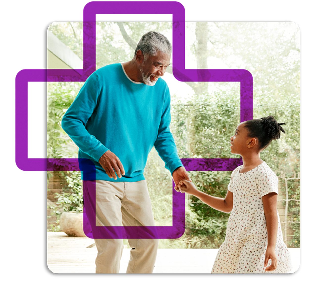 Grandfather and granddaughter holding hands