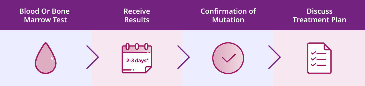 Blood drop icon. Results in as little as 2 to 3 business days icon. Checkmark icon. Treatment plan icon.