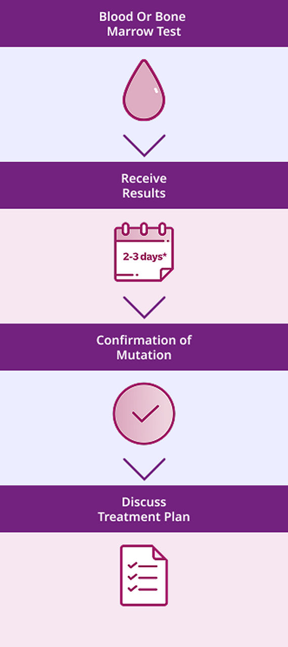 Blood drop icon. Results in as little as 2 to 3 business days icon. Checkmark icon. Treatment plan icon.